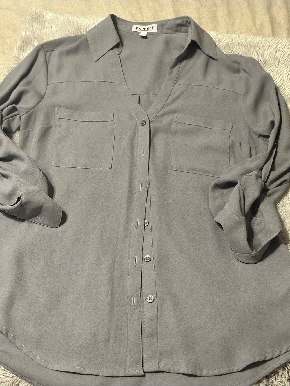 Express Women’s Light Grey Button-Up Shirt Jacket